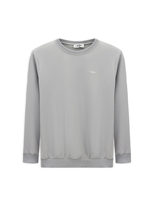 Kiğılı Bisiklet Yaka Regular Fit Nakışlı Pamuklu Büyük Beden Sweatshirt