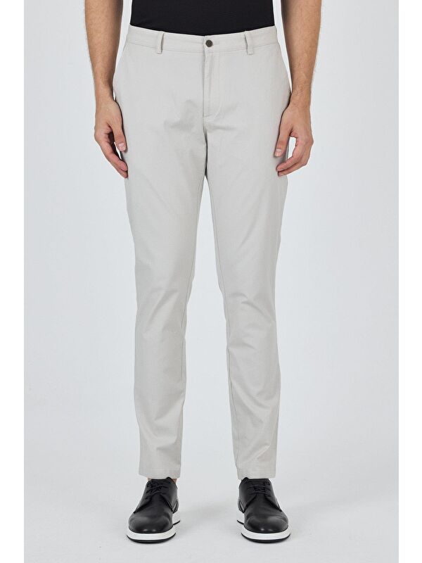 İMZA Gri Armürlü Yan Cep Düz Paça Slim Fit Pamuklu Casual Chino Pantolon 1003250120