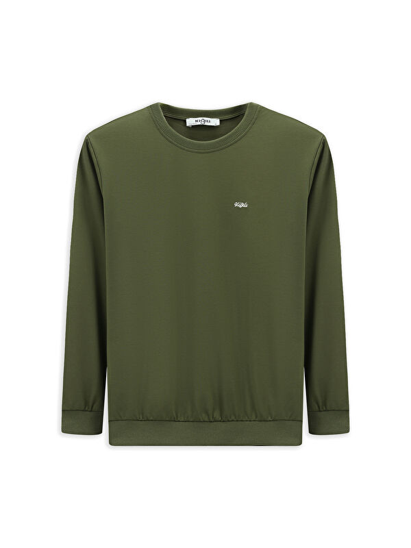 Kiğılı Bisiklet Yaka Regular Fit Nakışlı Pamuklu Büyük Beden Sweatshirt