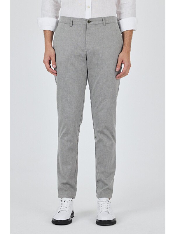 İMZA Gri Desenli Armürlü Yan Cep Düz Paça Comfort Fit Pamuklu Casual  Chino Pantolon 1003250122