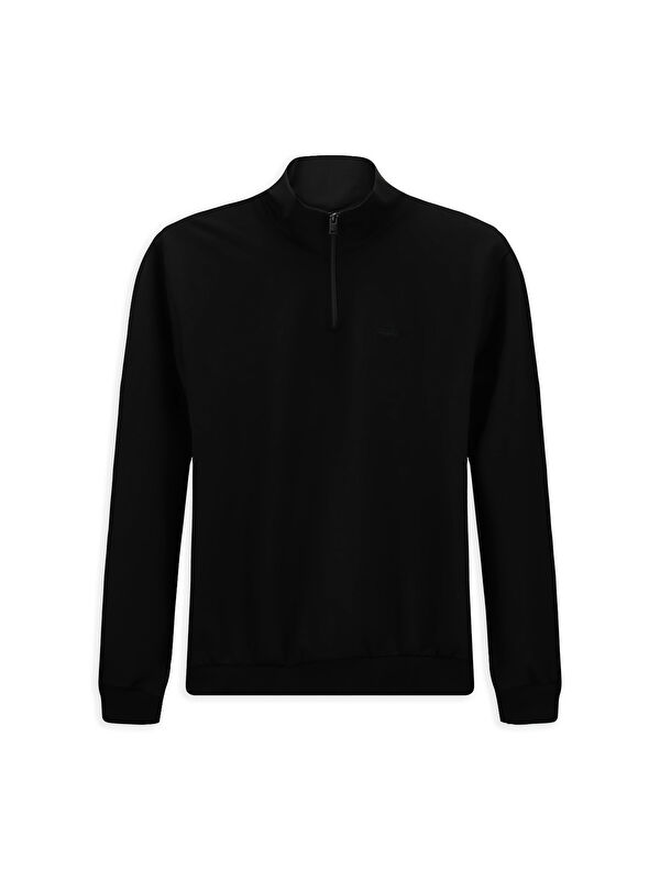Kiğılı Yarım Balıkçı Yaka Regular Fit Nakışlı Fermuarlı Pamuklu Büyük Beden Sweatshirt