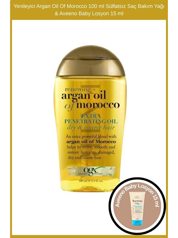 OGX Yenileyici Argan Oil Of Morocco 100 ml Sülfatsız Saç Bakım Yağı & Aveeno Baby Losyon 15 ml