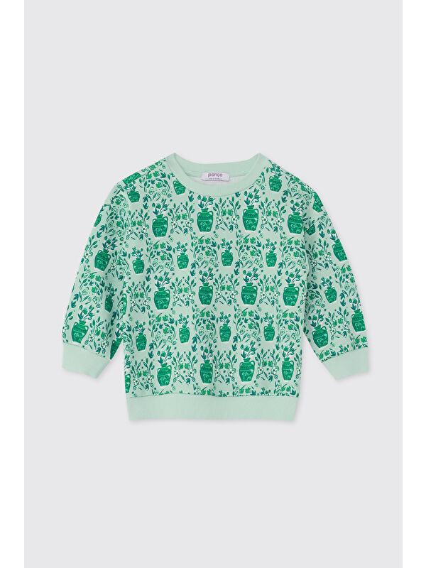 Panço Kız Bebek Desenli Mint Sweatshirt
