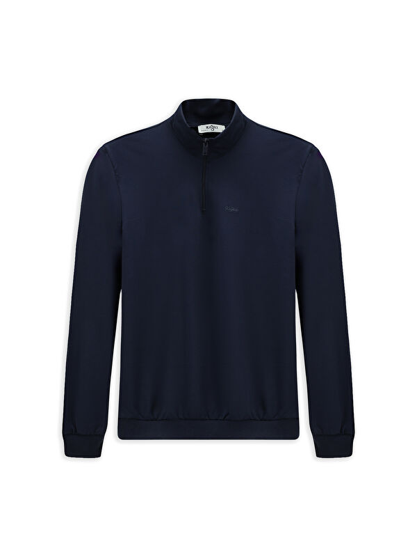 Kiğılı Yarım Balıkçı Yaka Regular Fit Nakışlı Fermuarlı Pamuklu Büyük Beden Sweatshirt