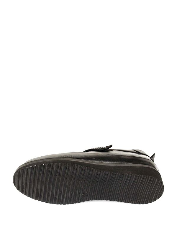 SİYAH Hakiki Deri Yuvarlak Burun Dolgu Taban Taş Detaylı Kadın Ayakkabı 24145 - Görsel 8