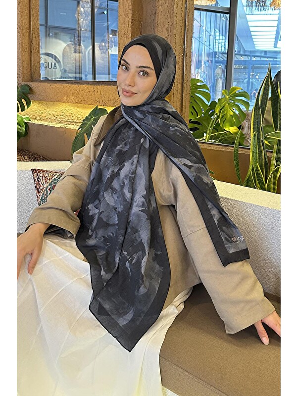 Lamelif Gül Desen Bambu Şal Siyah