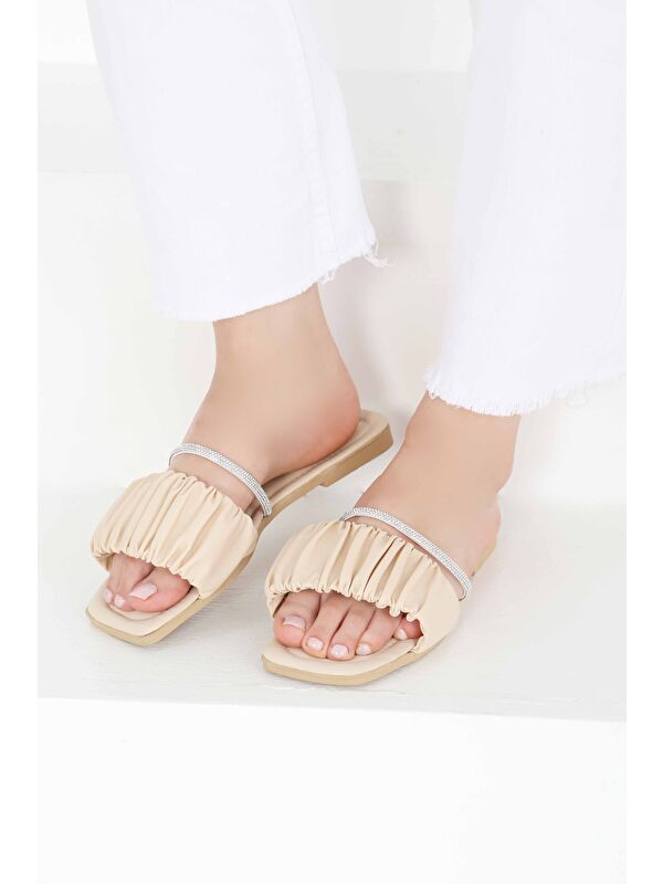 Kadın Krem Taşlı Terlik - 27405 - Görsel 5