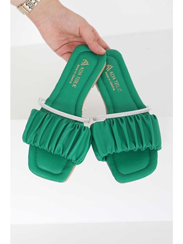 Kadın Yesil Taşlı Terlik - 27405 - Görsel 3