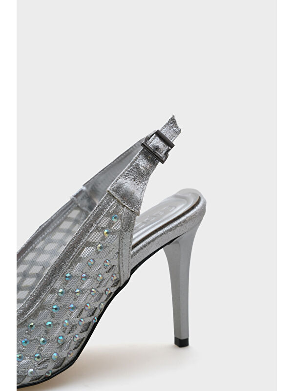 Capone Outfitters Gri Capone Outfitters Hilary Taşlı Fileli Stiletto