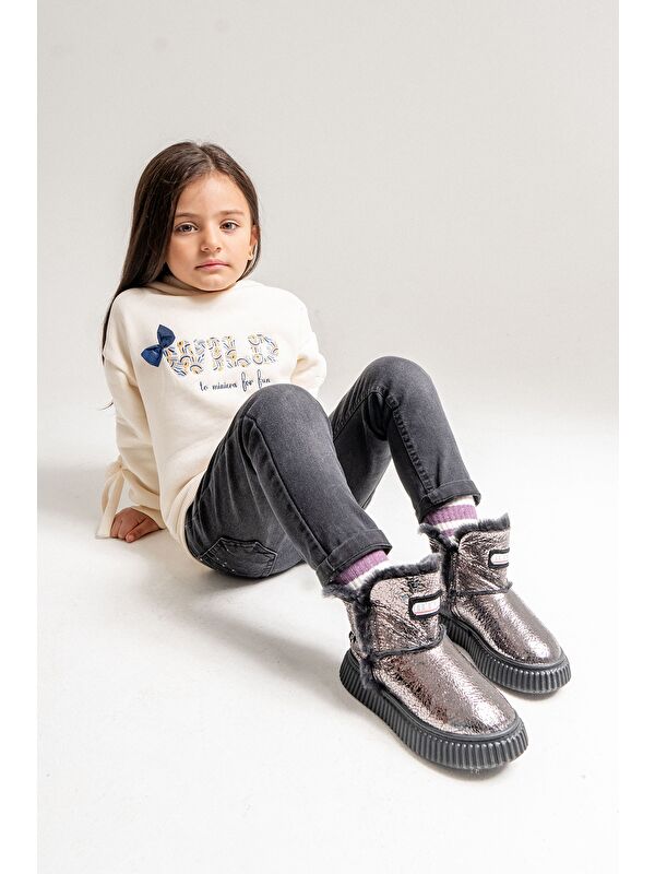 Kız Çocuk Platin Hakiki Deri Hakiki Kürklü Suya Dayanıklı Bot - Görsel 2