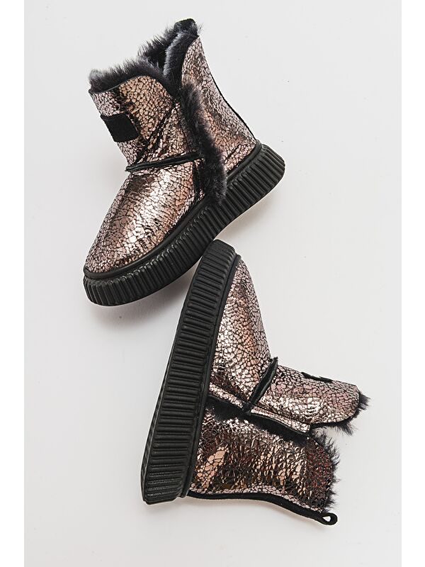 Kız Çocuk Platin Hakiki Deri Hakiki Kürklü Suya Dayanıklı Bot - Görsel 5