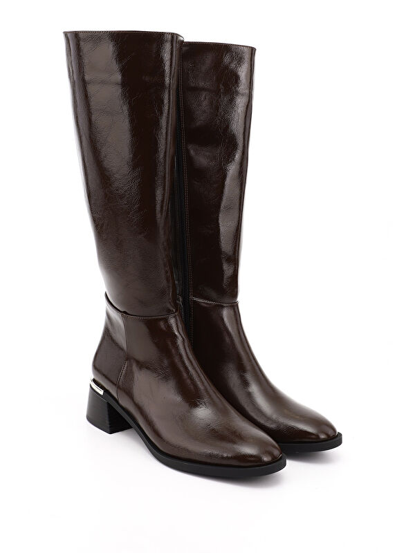 Kadın ÇİKOLATA KAHVE Fermuarlı Kalın Topuklu Çizme - Görsel 3