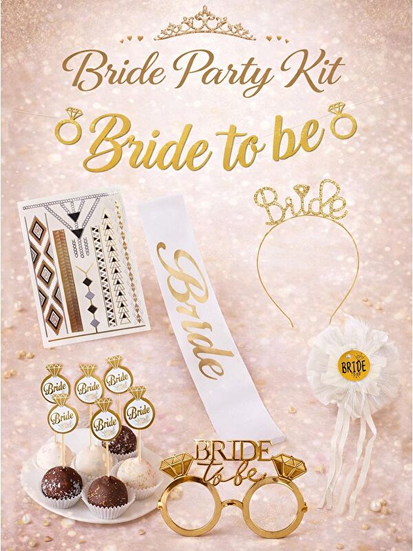 Parti Adresi Bride To Be Parti Seti Bekarlığa Veda Partisi Set Pembe Altın Detaylı