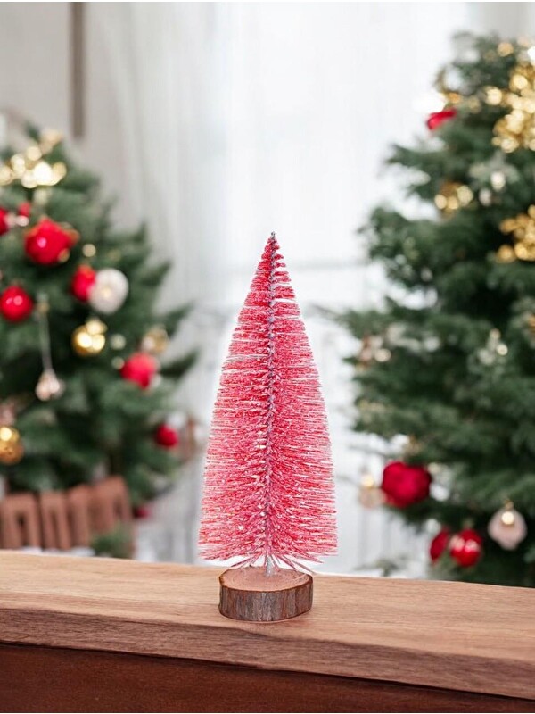 Parti Adresi Mini Yılbaşı Ağacı Dekoratif Simli Çam Ağacı Pembe 20 Cm