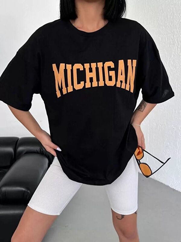 Jane's Unisex Bisiklet Yaka Baskılı Oversize T-Shirt - Beyaz