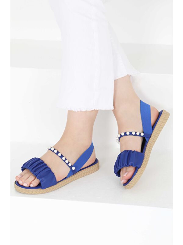 Kadın Saks İncili Sandalet - 27404 - Görsel 5