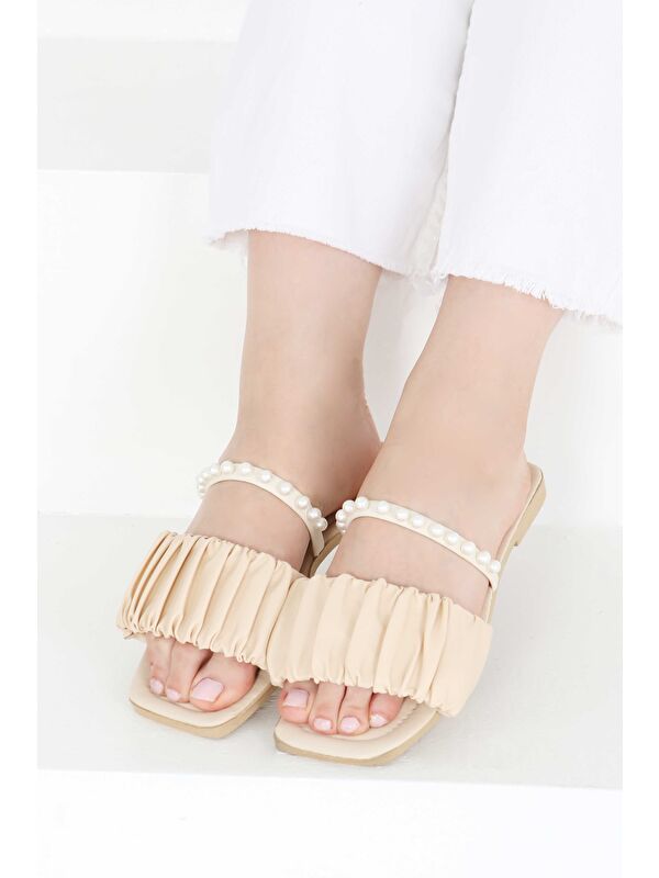 Kadın Krem İncili Terlik - 27399 - Görsel 3