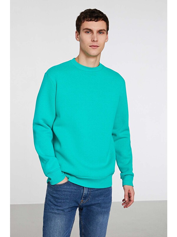 GRIMELANGE TRAVIS Erkek Organik Kumaşlı Yumuşacık Regular Fit Yuvarlak Yakalı YEŞİL Sweatshirt
