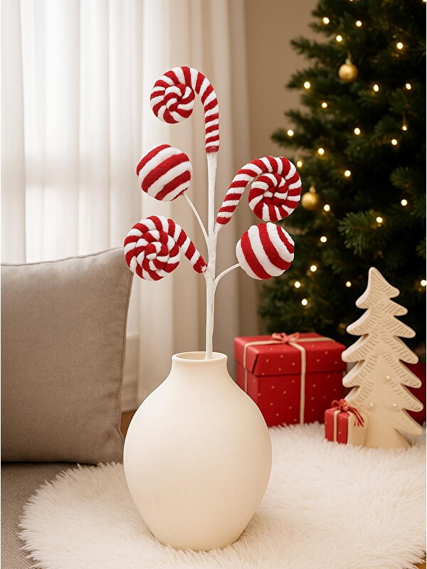 Parti Adresi Lolipop & Baston Şeker Yılbaşı Dekor ve Ağaç Süsü  – Kırmızı Beyaz 70 cm