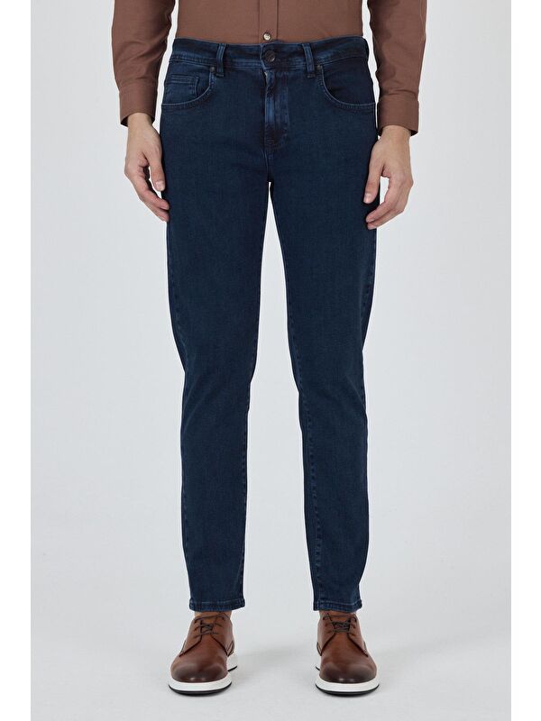 İMZA Lacivert Gabardin 5 Cep Düz Paça Casual Slim Fit Pamuklu Denim Jean Pantolon 1023250151