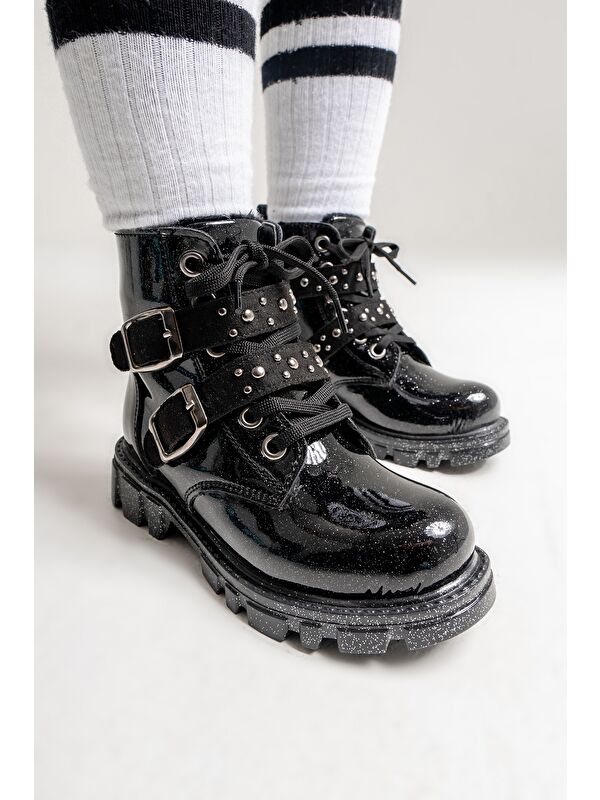 Kız Çocuk Siyah Rugan Deri Suya Dayanıklı Günlük Bot - Görsel 3