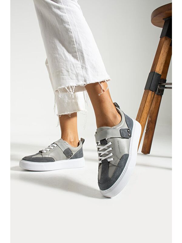 Bonde Hakiki Deri Gri Kadın Ayakkabı - Görsel 4