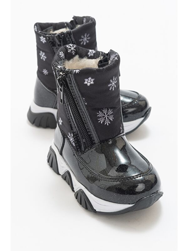 Kız Çocuk Siyah Simli Rugan Deri Suya Dayanıklı Kürklü Günlük Bot - Görsel 2