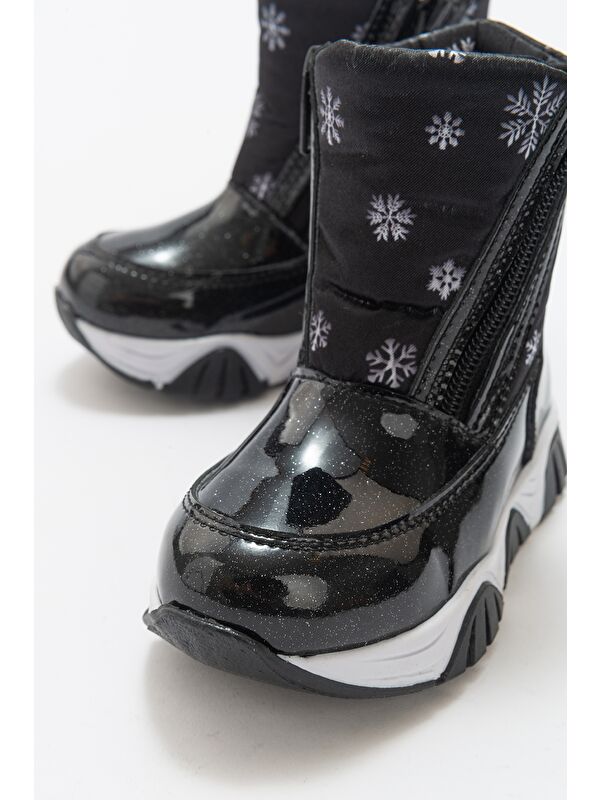 Kız Çocuk Siyah Simli Rugan Deri Suya Dayanıklı Kürklü Günlük Bot - Görsel 3