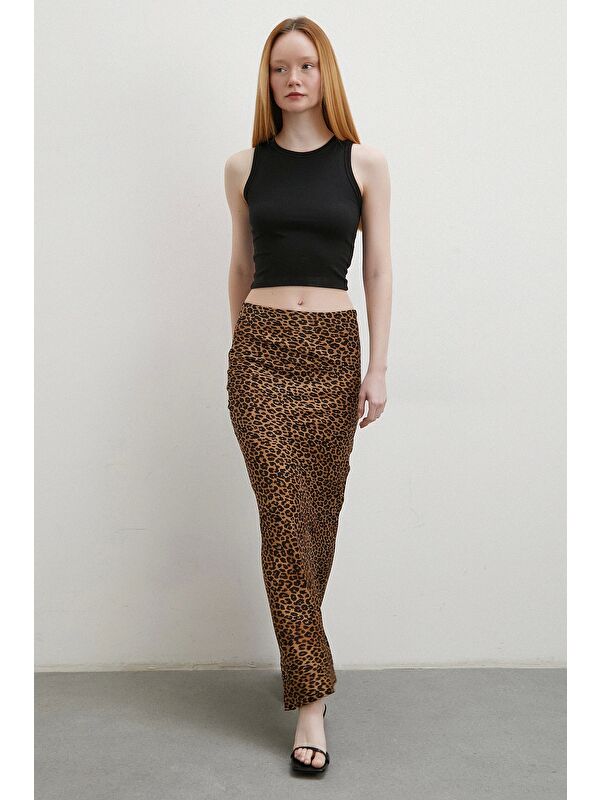 Never More Leopar Desenli Verev Etek Kahve