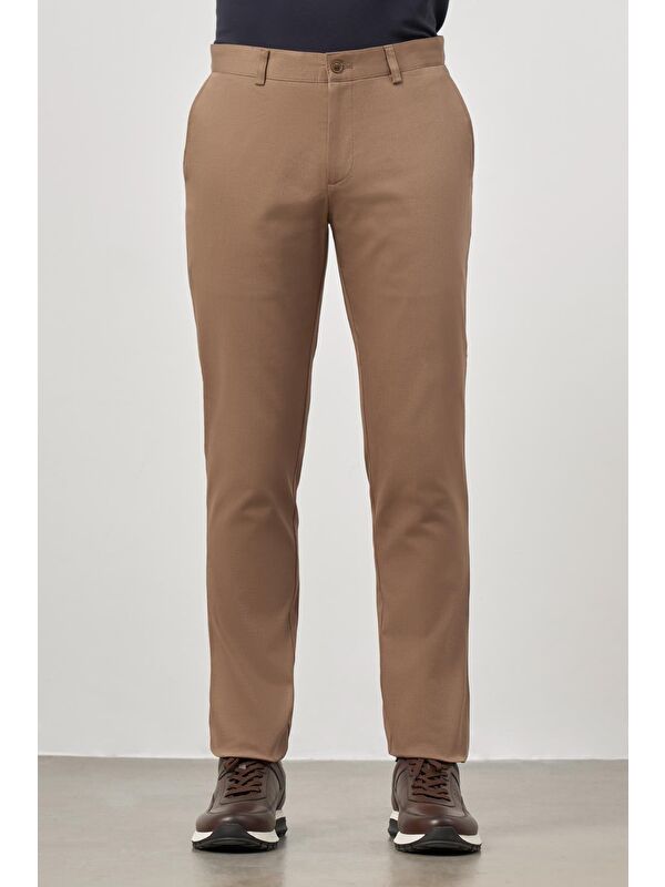 İMZA Koyu Bej Pamuklu Yandan Cepli Casual Slim Fit Chino Pantolon 1003245150