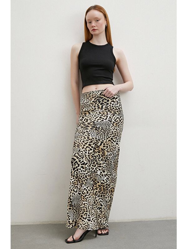 Never More Leopar Desenli Verev Etek Ekru