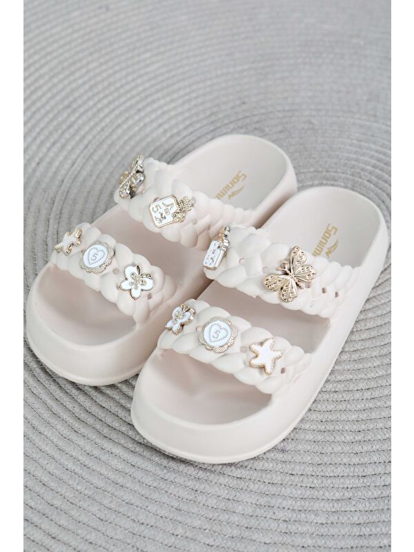 Kadın Bej Tokalı Terlik - 27417 - Görsel 5