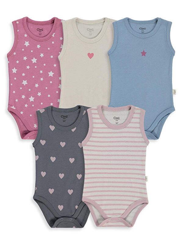 Civil Baby Yıldız Empirmeli 5 Li 1-36 Ay Çıtçıtlı Badi - Pembe 12-18 Ay