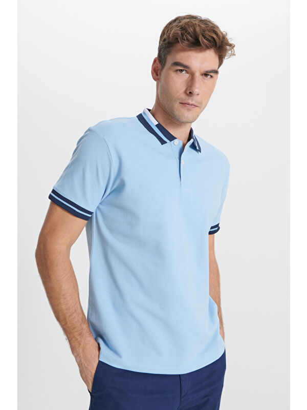 AC&Co / Altınyıldız Classics Erkek Açık Mavi Slim Fit Dar Kesim %100 Pamuk Polo Yaka Tişört