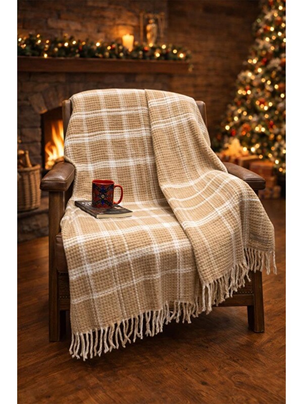 Çeyiz Diyarı Dinarsu Cozy Life Camel Pamuklu Tv Battaniye 130x170 cm