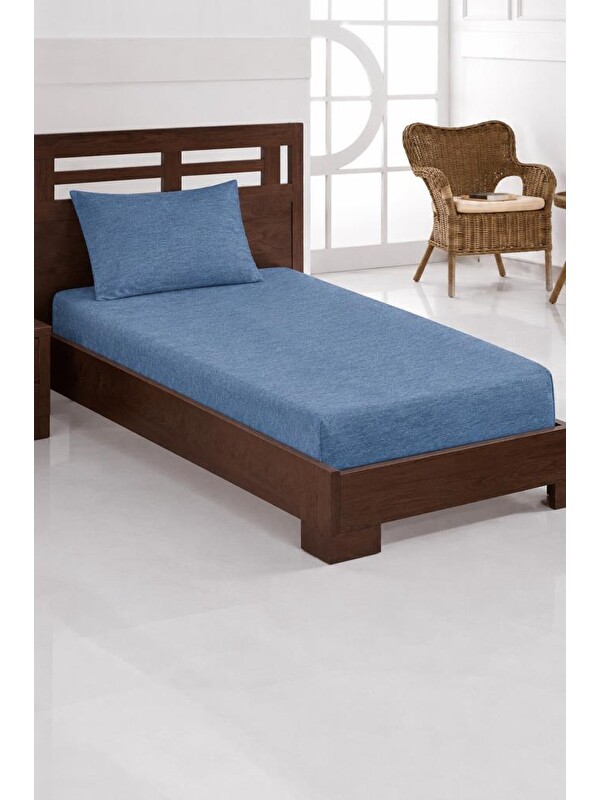 Çeyiz Diyarı Penye Tek Kişilik 120x200 cm Lastikli Çarşaf İndigo
