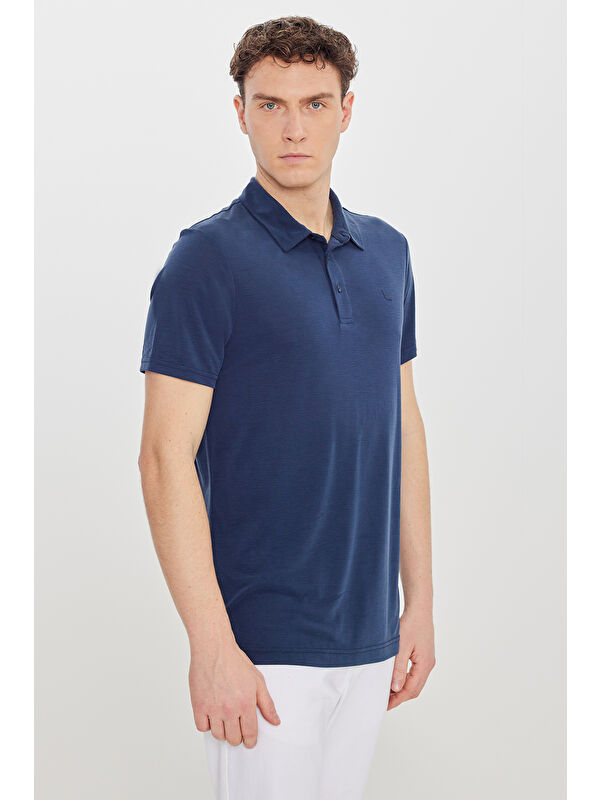 Altınyıldız Classics Erkek Lacivert Yumuşak Dokulu Slim Fit Dar Kesim Polo Yaka Tişört