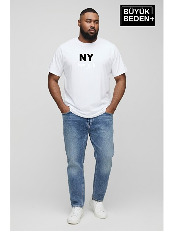 Süperlife Erkek Büyük Beden NY New York Baskılı 3xl-6xl Bisiklet Yaka Tshırt SPR26BTS510-15
