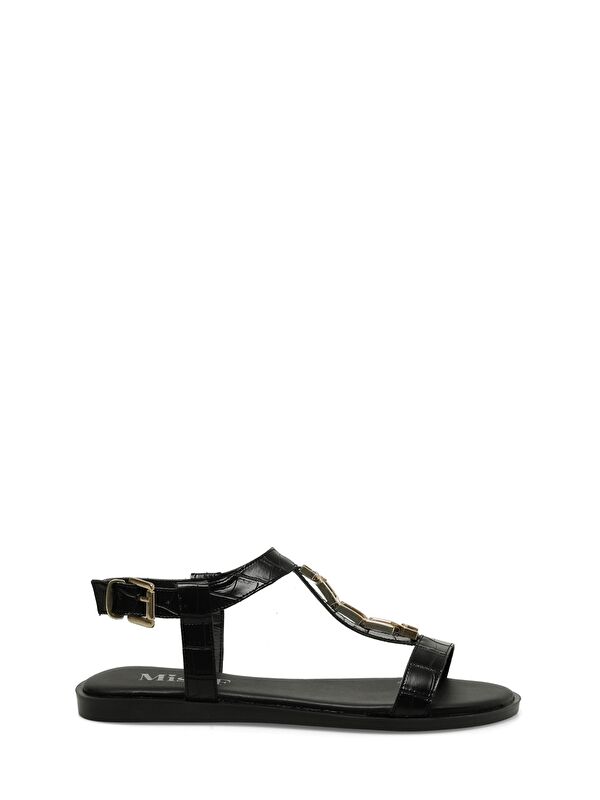 DS24013 4FX Siyah Kadın Düz Sandalet - Görsel 2