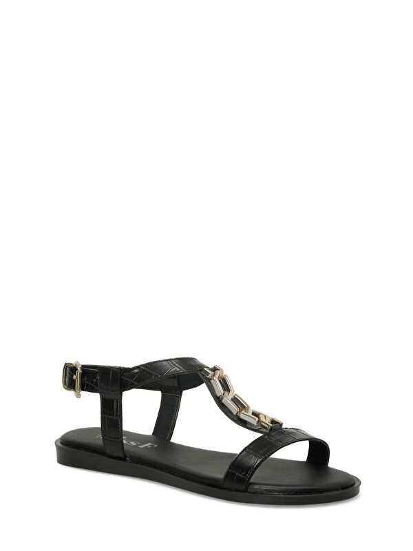 DS24013 4FX Siyah Kadın Düz Sandalet - Görsel 3