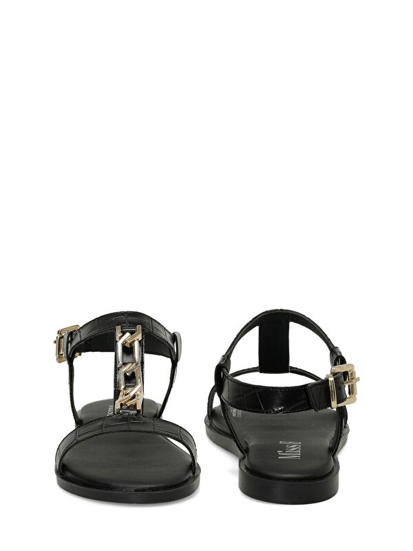 DS24013 4FX Siyah Kadın Düz Sandalet - Görsel 6