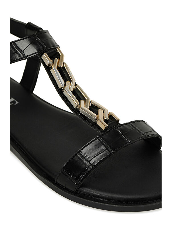 DS24013 4FX Siyah Kadın Düz Sandalet - Görsel 8