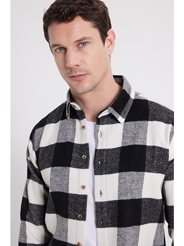 TUDORS Erkek Slim Fit Dar Kesim Kareli Kışlık Oduncu Gömlek