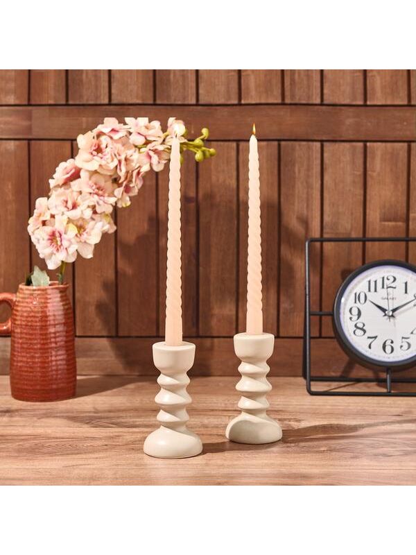 Mumsan 2'li Burgu Şamdan Mumu - Açık Kahverengi - 25 cm