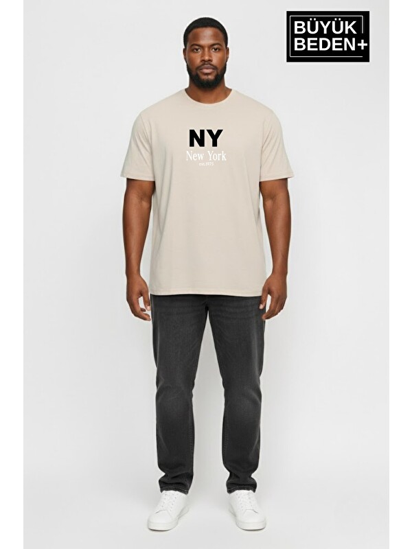 Süperlife Erkek Büyük Beden NY New York Baskılı 3xl-6xl Bisiklet Yaka Tshırt SPR26BTS510-15