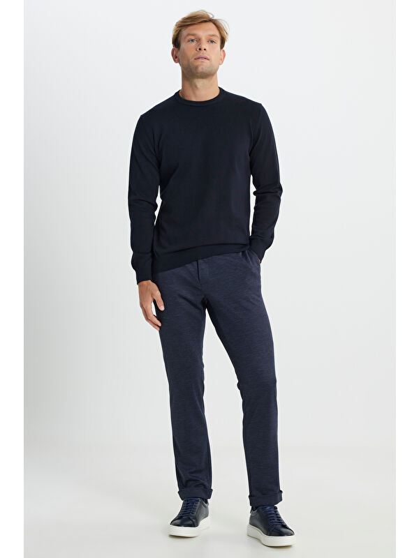 Altınyıldız Classics Erkek Lacivert Yünlü Slim Fit Dar Kesim Desenli Yan Cep Pantolon