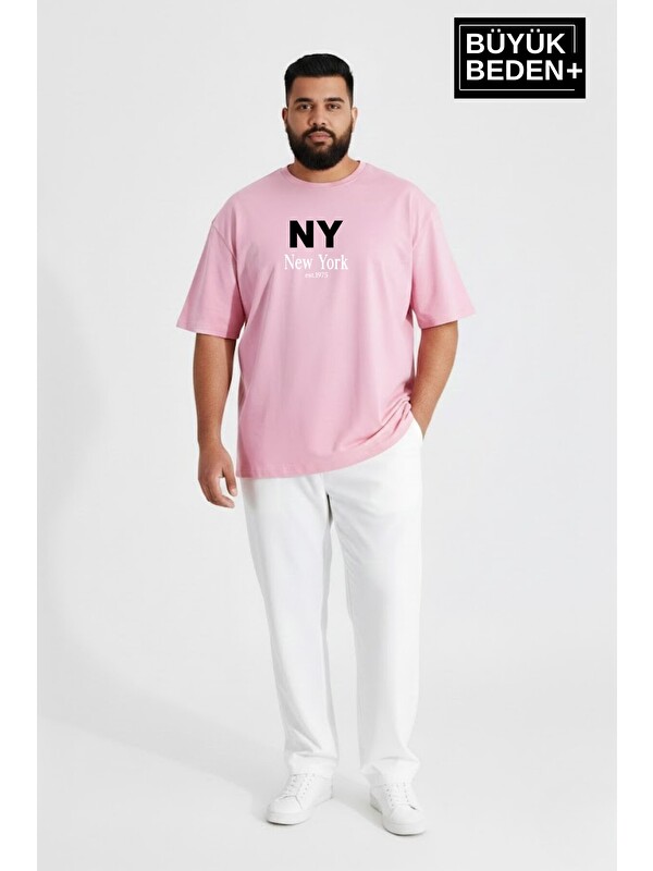 Süperlife Erkek Büyük Beden NY New York Baskılı 3xl-6xl Bisiklet Yaka Tshırt SPR26BTS510-15
