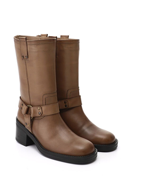 Gonderi(r) Kahverengi Gonderi(r) Kalin Kadın Topuklu Hakiki Deri Çizme