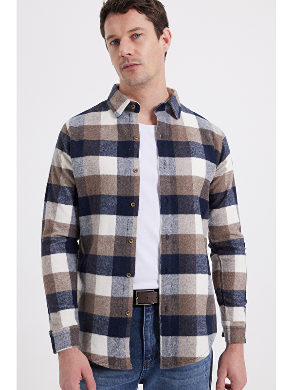 TUDORS Erkek Slim Fit Dar Kesim Kareli Kışlık Oduncu Gömlek