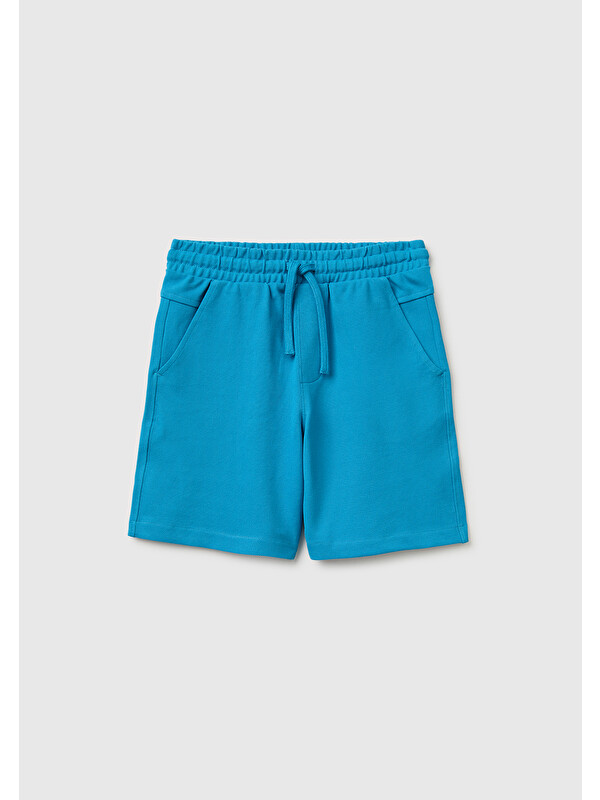 United Colors Of Benetton Erkek Çocuk Mavi Beli Lastikli Relaxed Fit Bermuda Şort
